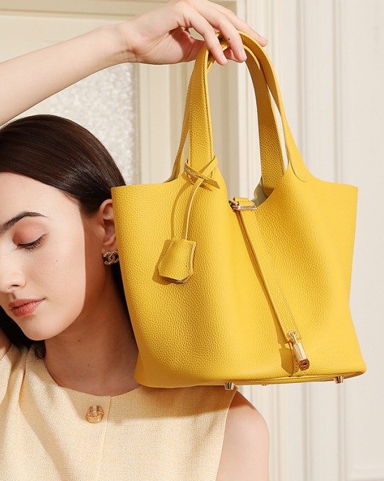 Oversized, high-quality genuine leather basket, TC, top-grain cowhide, niche, high-end, exquisite handbag bucket bag