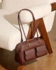 Niche design vintage leather underarm bags, 2025 new bowling bags, Boston underarm bags, single-shoulder women's bags Niche design vintage leather underarm bags, 2025 new bowling bags, Boston underarm bags, single-shoulder women's bags