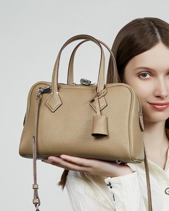 High-end light luxury TC top-grain leather Victoria bag, versatile crossbody commuter bag, genuine leather for women, Boston pillow bag