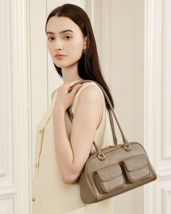 Niche design vintage leather underarm bags, 2025 new bowling bags, Boston underarm bags, single-shoulder women's bags Niche design vintage leather underarm bags, 2025 new bowling bags, Boston underarm bags, single-shoulder women's bags