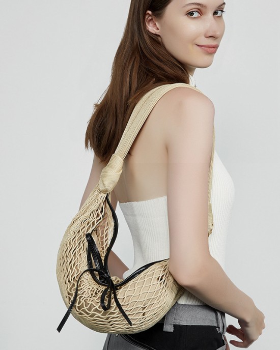 New runway woven women's bag, stylish and versatile, contrasting color, fishing net and horn net bag New runway woven women's bag, stylish and versatile, contrasting color, fishing net and horn net bag