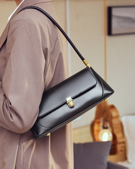 Special leather chain underarm bag for women, 2025 new spring and summer cowhide French-style luxury niche shoulder and crossbody bag.