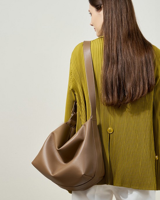 Top-grain cowhide women's single shoulder bag, simple and fashionable, classic shell bag with 2 shoulder straps, large capacity, soft leather Top-grain cowhide women's single shoulder bag, simple and fashionable, classic shell bag with 2 shoulder straps, large capacity, soft leather