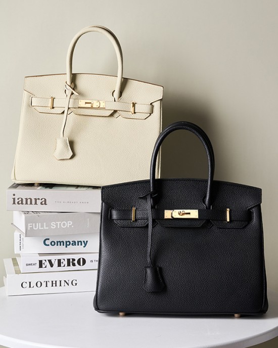 Large Litchi-Pattern Birkin Bag, Genuine Top-Grain Cowhide Handbag, Large-Capacity Kelly Bag, 2025 New Trend