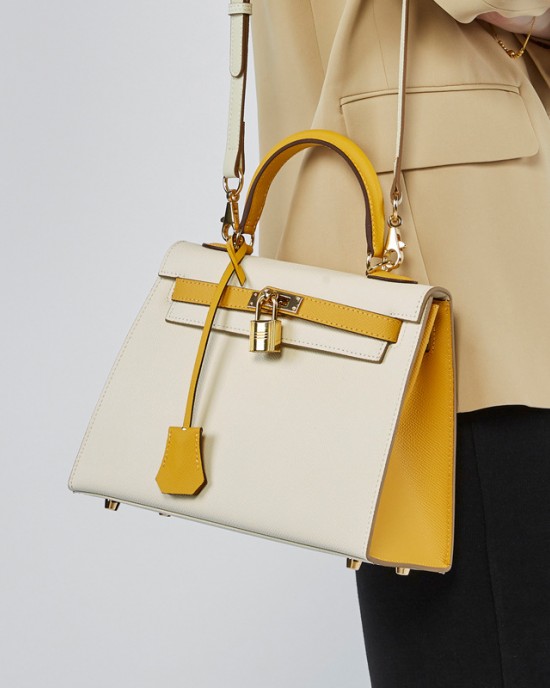 Factory wholesale palm print genuine leather second-generation Kelly contrast color bag, high-quality women's crossbody bag, versatile Instagram handbag